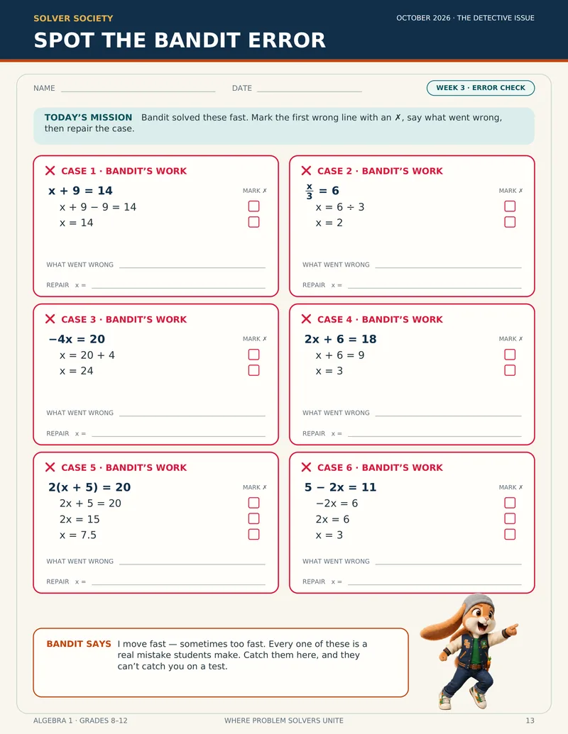 Spot the Bandit Error page from the October Monthly Mascot Pack