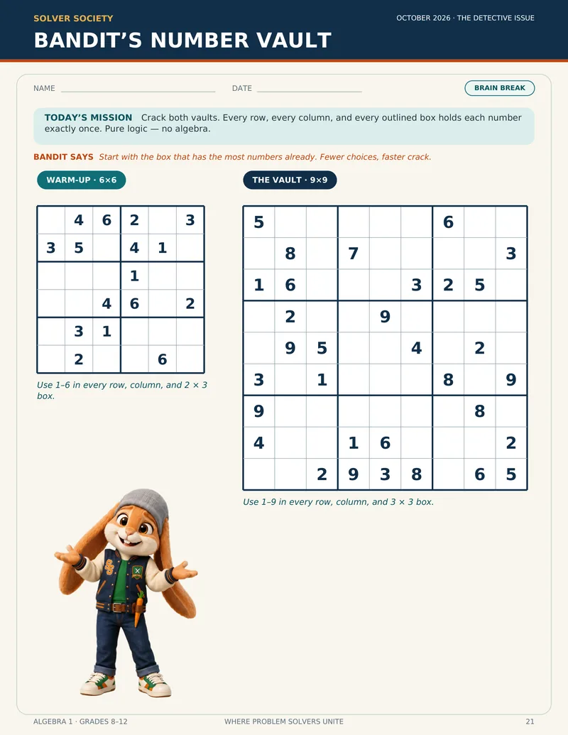 Bandit’s Number Vault page from the October Monthly Mascot Pack