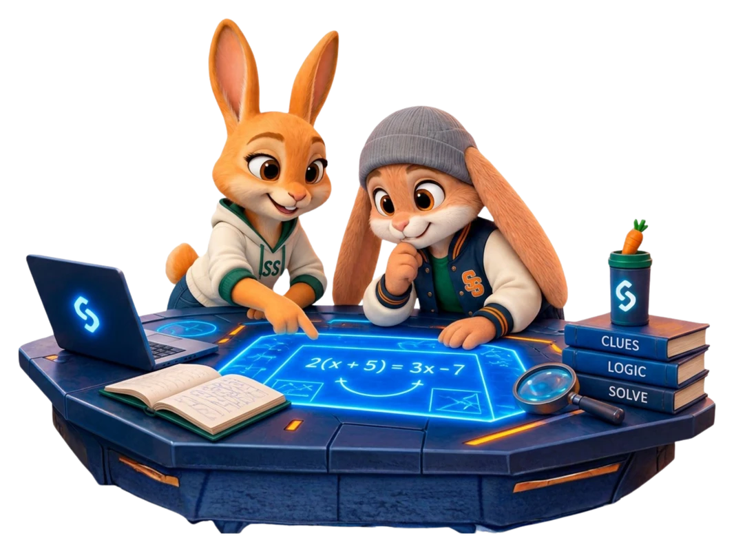 Sunny Bun and Bandit Bun working together at the glowing Challenge Lab table